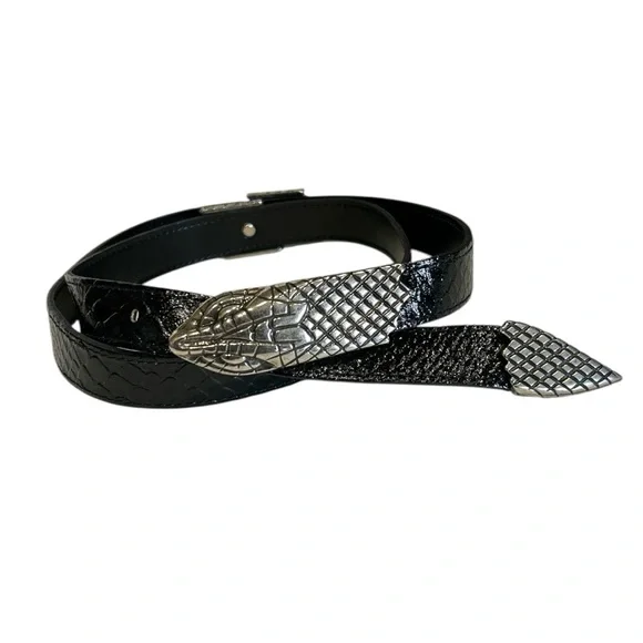 Avignon RARE Vintage Snake Belt Black Leather Silver Made in France M/L - Picture 4 of 13